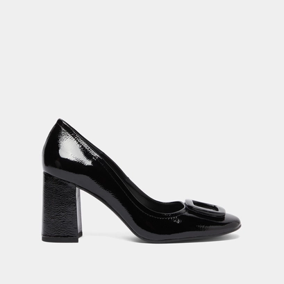 Pumps with buckles in black pleated patent | bisou