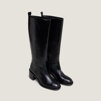 High heel boots in black leather calf size m | bonnie