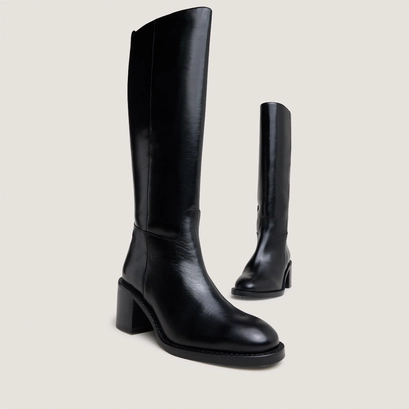 High heel boots in black leather calf size m | bonnie