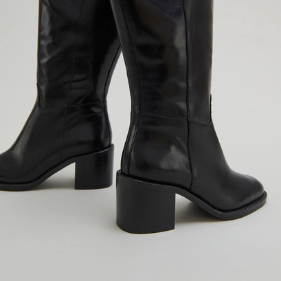 High heel boots in black leather calf size m | bonnie