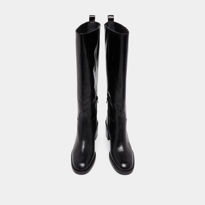 High heel boots in black leather calf size m | bonnie