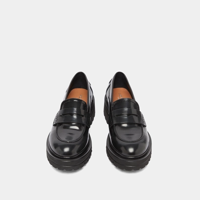 Loafers with notched soles in grey patinated leather | alfi