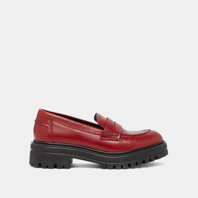 Loafers with notched soles in red leather | ALFI