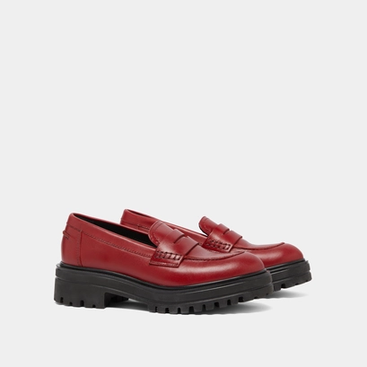 Loafers with notched soles in red leather | ALFI