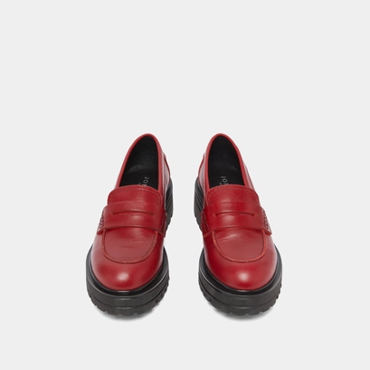 Loafers with notched soles in red leather | ALFI