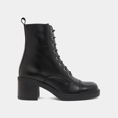 Lace-up ankle boots with back elastic straps in black leather | paname