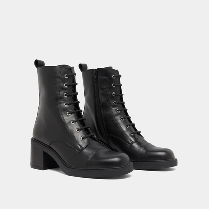 Lace-up ankle boots with back elastic straps in black leather | paname