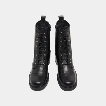 Lace-up ankle boots with back elastic straps in black leather | paname