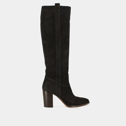 Boots with high heels and pointed toes in dark brown suede | peche