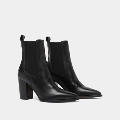 Heeled ankle boots with elastics in black leather | pepita