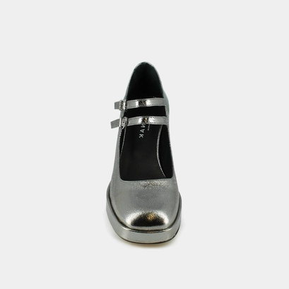 Mary jane with double straps and platforms in dark silver metallic leather | verite