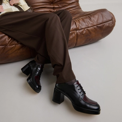Derbies with heels in black and burgundy leather | vivaldi