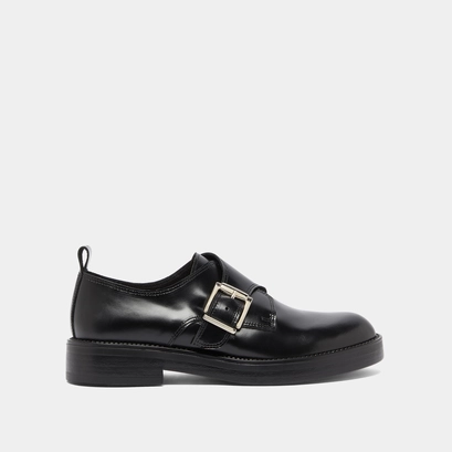 Derbies with adjustable buckles in black glazed leather | archibald