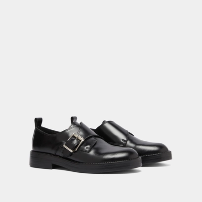 Derbies with adjustable buckles in black glazed leather | archibald