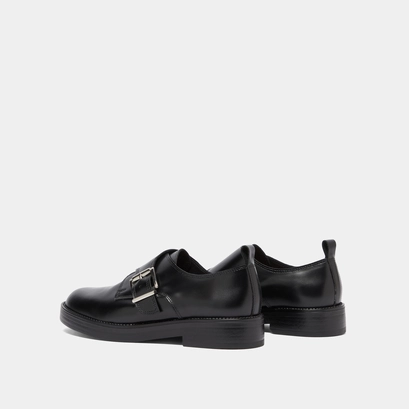 Derbies with adjustable buckles in black glazed leather | archibald