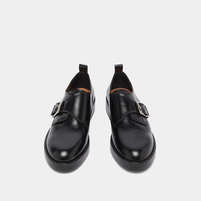 Derbies with adjustable buckles in black glazed leather | archibald