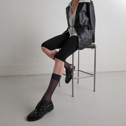 Derbies with silver details in black leather | astou