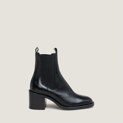 Heeled ankle boots with elastics in black leather | bertille