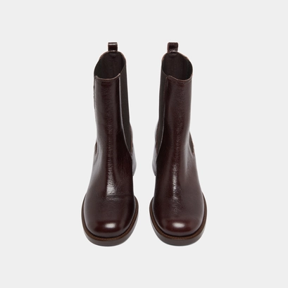 Heeled ankle boots with elastics in chocolate distressed leather | bienvue