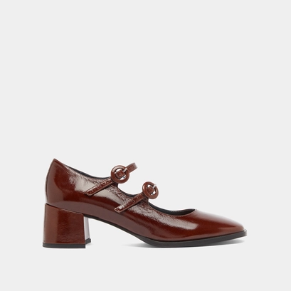 Babies with double straps and rounded toes in brown shiny leather | DELOU