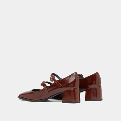 Babies with double straps and rounded toes in brown shiny leather | DELOU