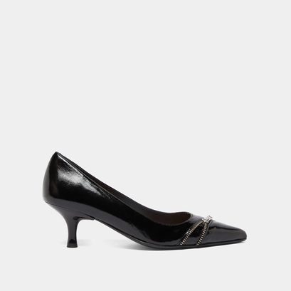 Pumps with zip in black shiny leather | daniela