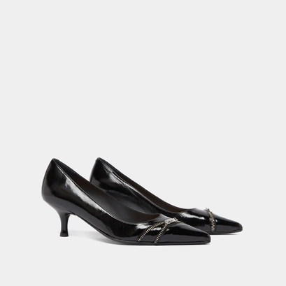 Pumps with zip in black shiny leather | daniela