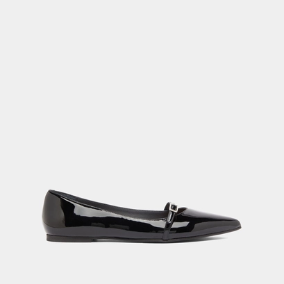 Ballet flats with adjustable buckles in black patent | domen