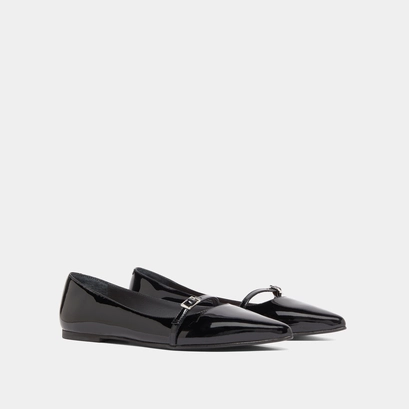 Ballet flats with adjustable buckles in black patent | domen