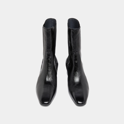 Ankle boots with elastics in black shiny leather | doxi