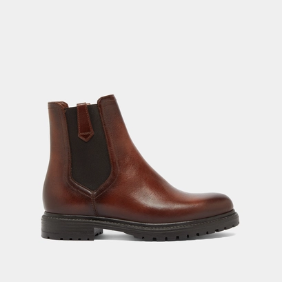 Low boots with notched soles and elastic in cognac patinated leather | candide