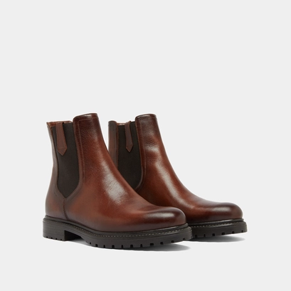Low boots with notched soles and elastic in cognac patinated leather | candide