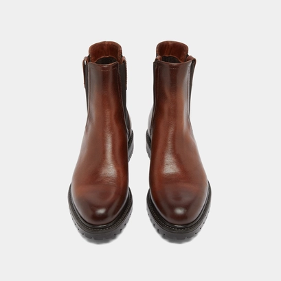 Low boots with notched soles and elastic in cognac patinated leather | candide