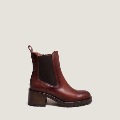 Lowboots with elastic bands in cognac patinated leather | cecile