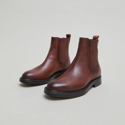 Lowoots with gathers in cognac patinated leather | cleandre