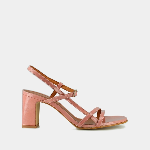 Heeled sandals with straps in pink pleated patent | VICOMTE