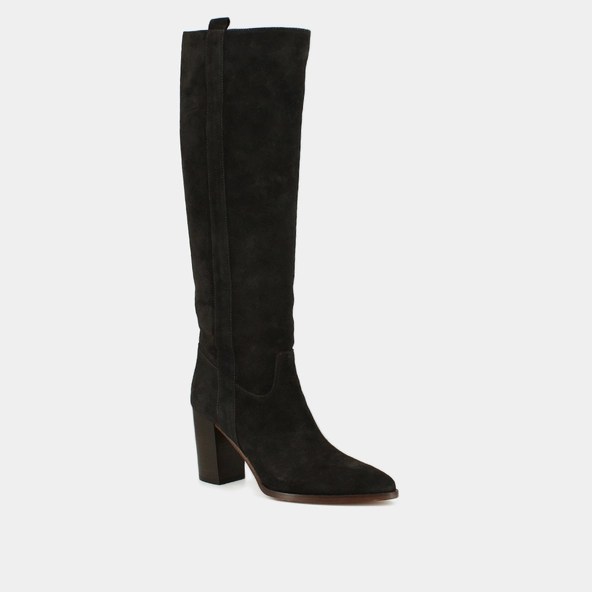 Boots with high heels and pointed toes in dark brown suede | PECHE