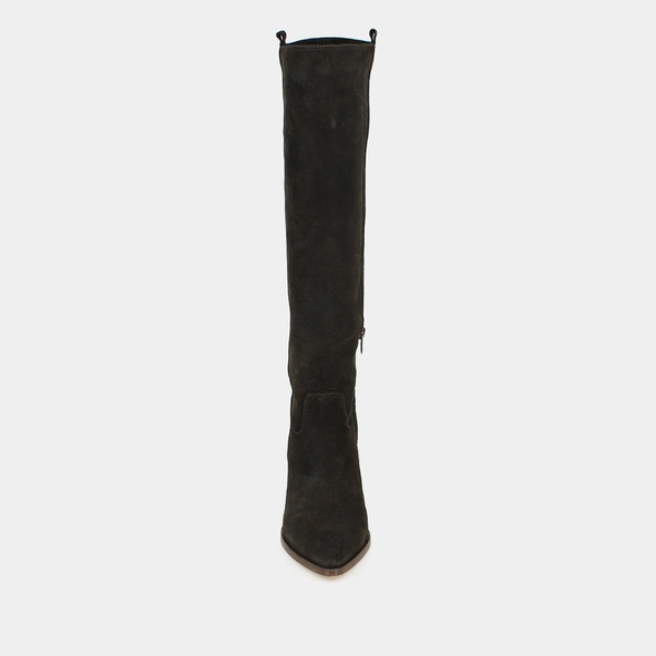 Boots with high heels and pointed toes in dark brown suede | PECHE