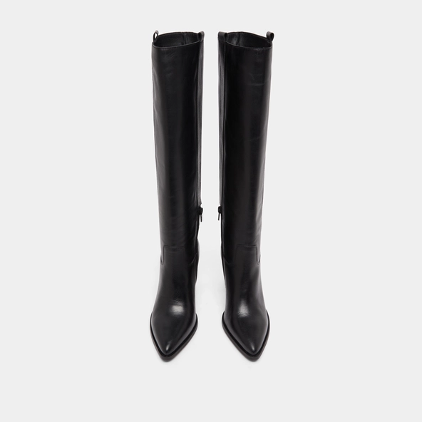 Boots with high heels and pointed toes in black leather | PECHE
