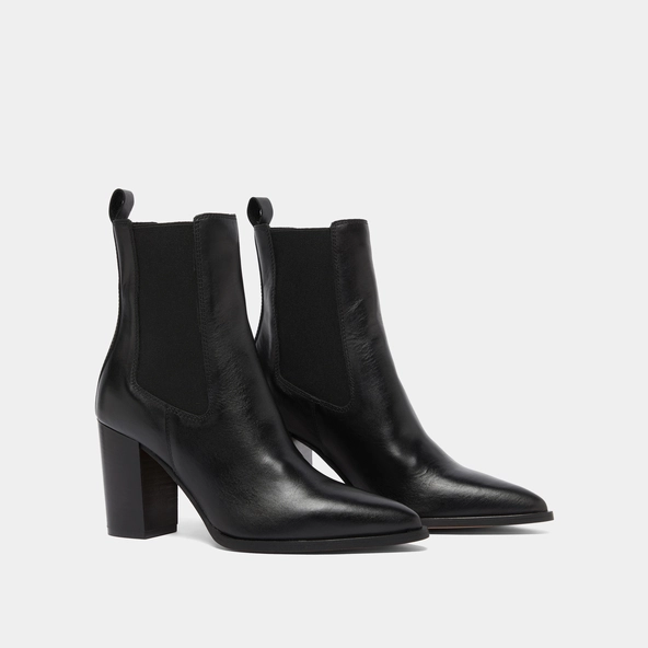 Heeled ankle boots with elastics in black leather | PEPITA
