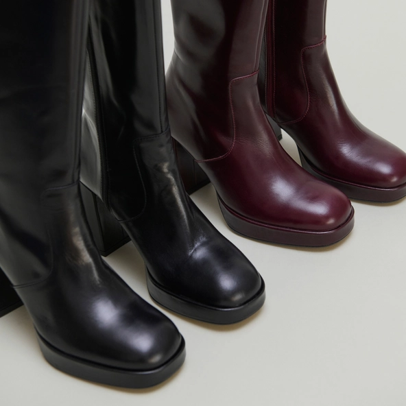 Platform boots in burgundy leather | VENDOME