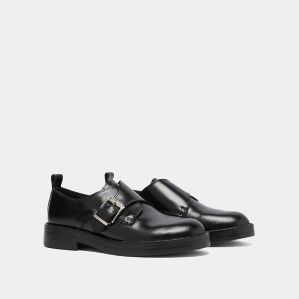 Derbies with adjustable buckles in black glazed leather | ARCHIBALD