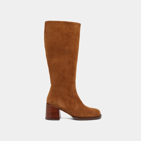 Boots with heels and rounded toes in cognac suede | BIENVENUE