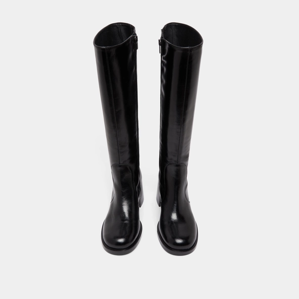 Boots with heels and rounded toes in black leather | BIENVENUE