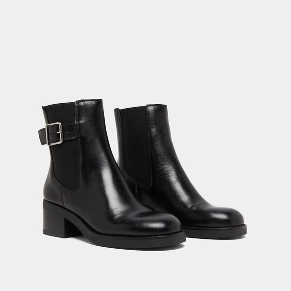 Lowboots with elastics and adjustable buckles in black leather | BOULOU