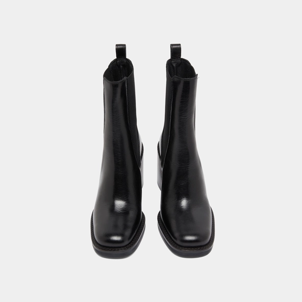 Ankle boots with overflowing heels in black leather | BRETZ