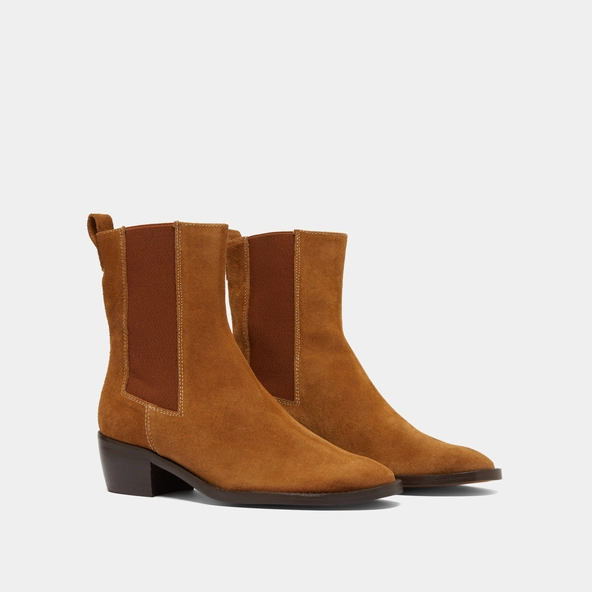 Lowboots with elastics in cognac suede | MAEVA