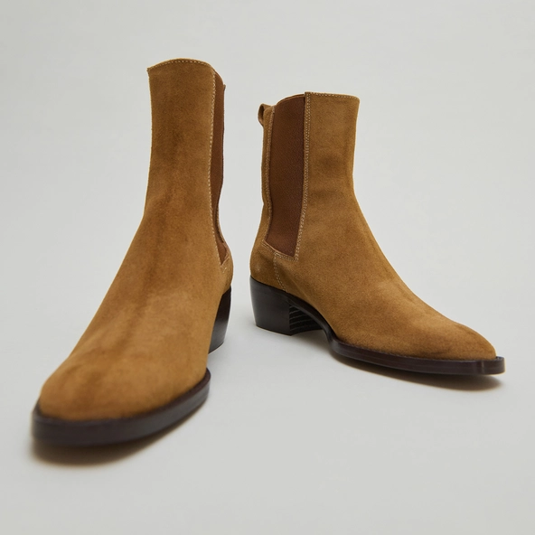 Lowboots with elastics in cognac suede | MAEVA