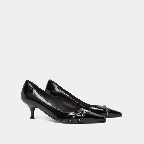 Pumps with zip in black shiny leather | DANIELA