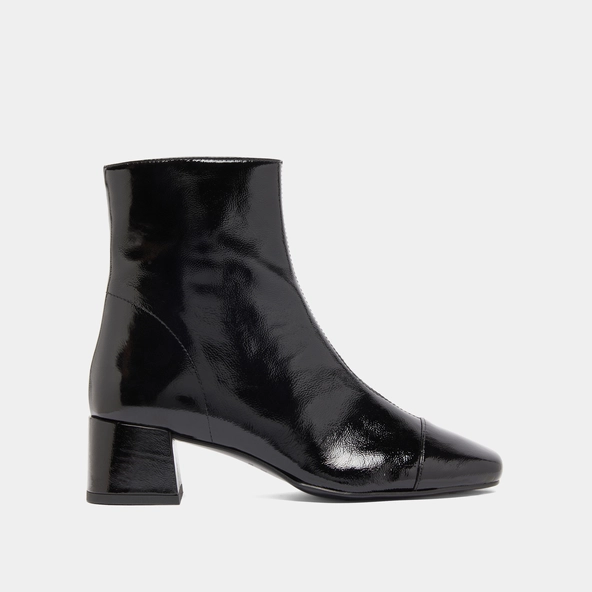Ankle boots with zips in black pleated patent leather | DOMENICA